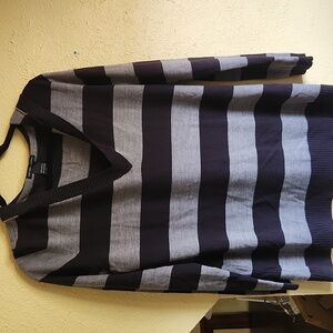 New York And Company Fall V-Neck Sweater - Black and Gray Stripes